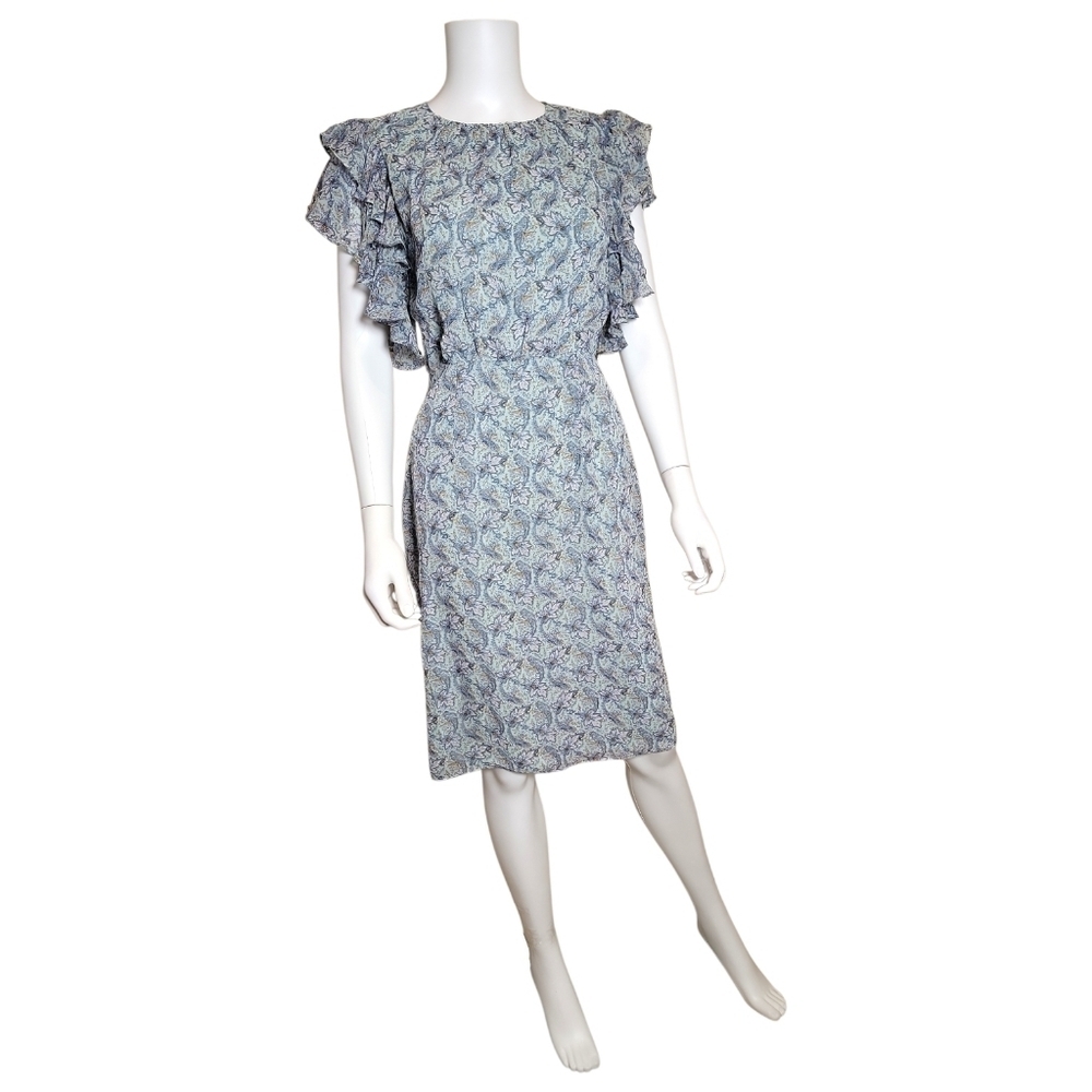 MIKAEL AGHAL Chiffon Midi Blue Multicolor Size 4